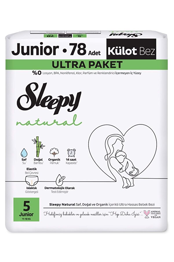 Sleepy Külot Bebek Bezi Natural Beden:5 (11-18KG) Junior 78 Adet Ultra Pk