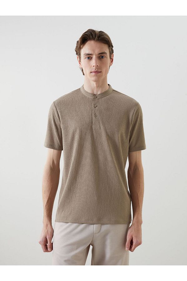 LC Waikiki-Νέα σεζόν Judge Collar Patterned Buttoned Ανδρικό Tisort με υφή - S5G417Z8 1