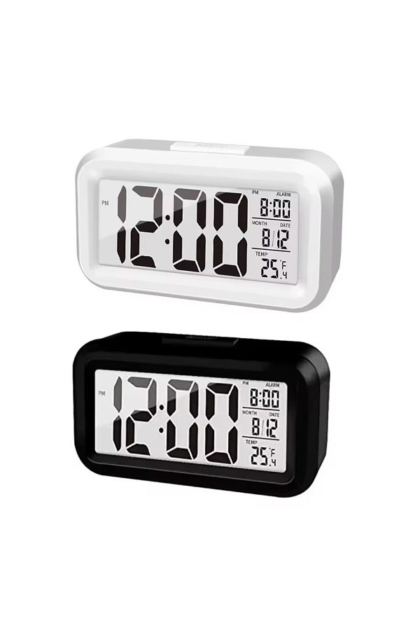 Choice-2pcs black white LED Digital Alarm Clock Backlight Snooze Data Time Calendar Desktop Multifunction E 1