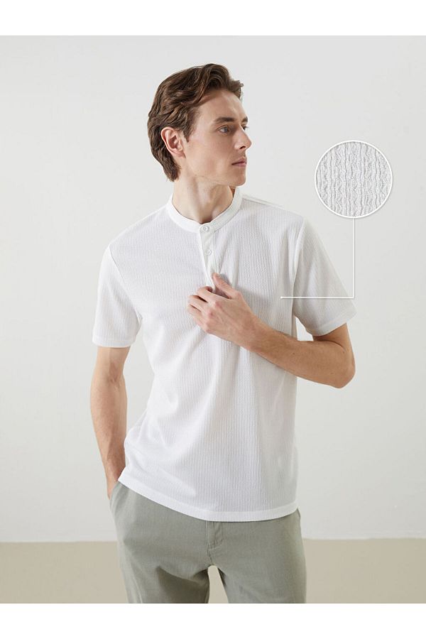 LC Waikiki-Νέα σεζόν Judge Collar Patterned Buttoned Ανδρικό Tisort με υφή - S5G417Z8 1