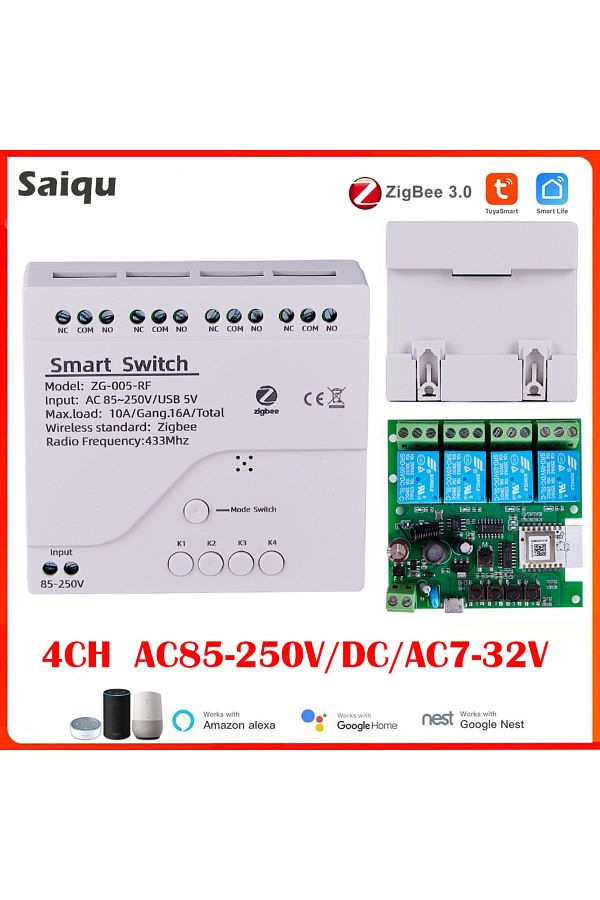 Choice-Ac85-250v 4ch Zigbee Tuya Smart Home Relay Module 85-250v Relay Ac Dc 7-32v 85-250v Works Alexa Goog 1