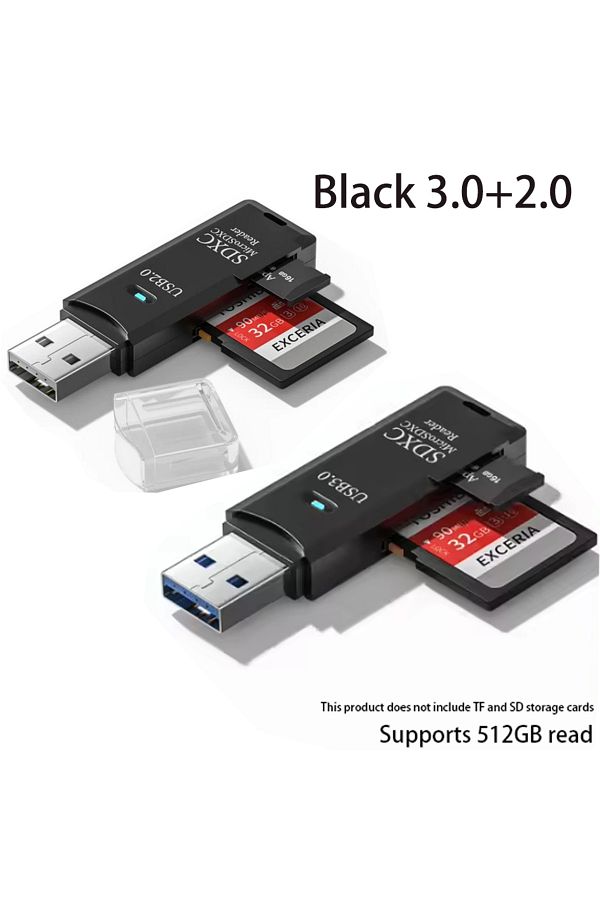 Choice-قارئ بطاقات USB 3.0 متعدد الوظائف 2 في 1 أسود 3.0 2.0، مايكرو إس دي، ذاكرة، قارئ بطاقات، محرك أقراص فلاش USB 1