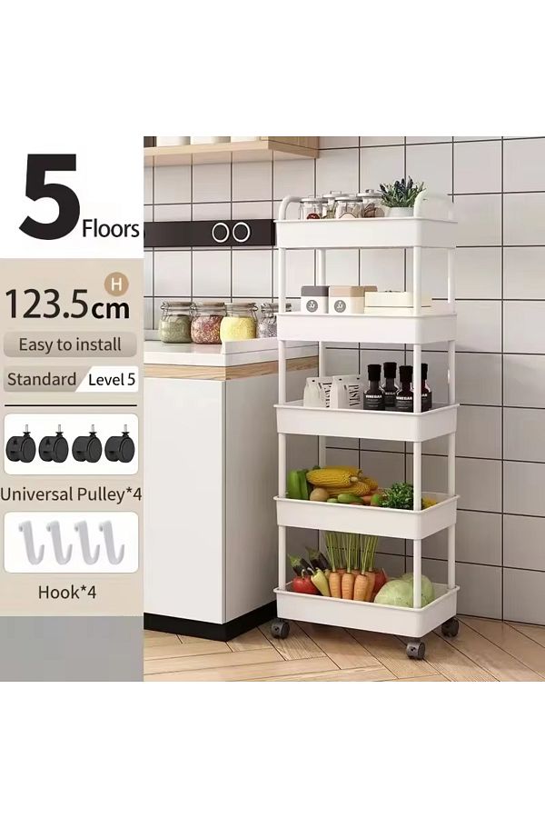 Choice-White 5-layer 1 PC 3-Layer Rolling Plastic Storage Cart with Armrests - Space-Efficient Multi-Room O 1