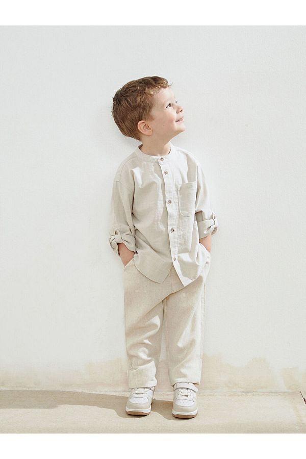 LC Waikiki-Create Your Style from Uzg Store |   Ecru Elastic Waist Linen Boy's Trousers 1