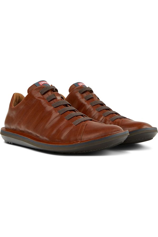 CAMPER-Men's Brown Textured Genuine Leather Casual Shoes With Lightweight Sole - Beetle 1