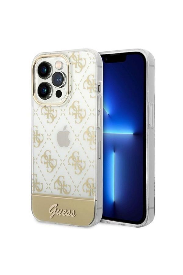 Guess-Peony Glitter Script Logo iPhone 14 Pro Case Gold 1