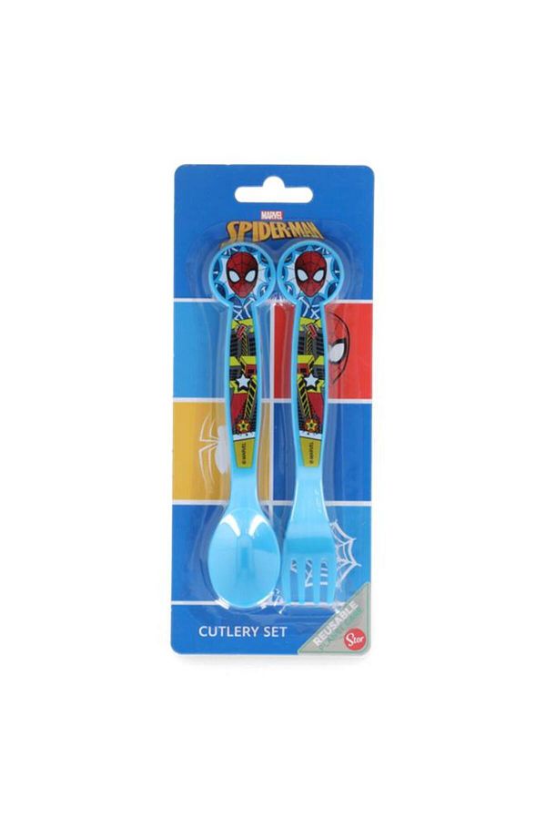 Generic-STOR 2-Piece Plastic Spiderman Themed Arachnid Ergonomic Flat Cutlery Set Blue 1