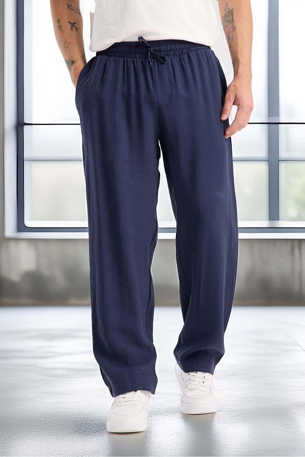 Valiberta-Modal Fabric Comfortable Fit Straight Leg Jogger Men's Trousers - Navy Blue 1