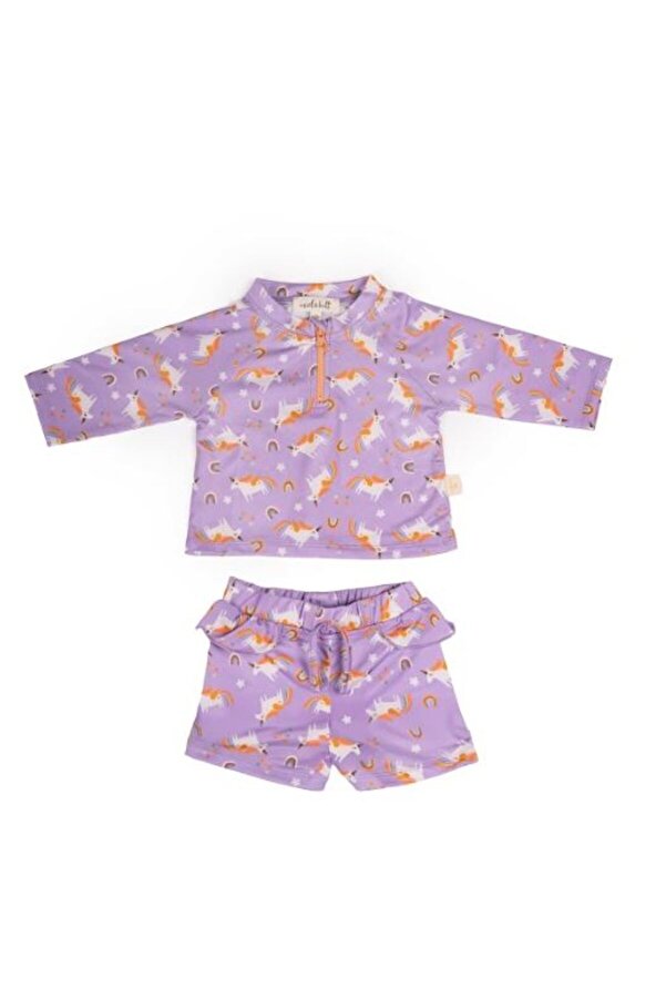 Miela Kids UV Korumalı Alt Üst Kız Bebek Set - Rainbow Unicorn Lilac