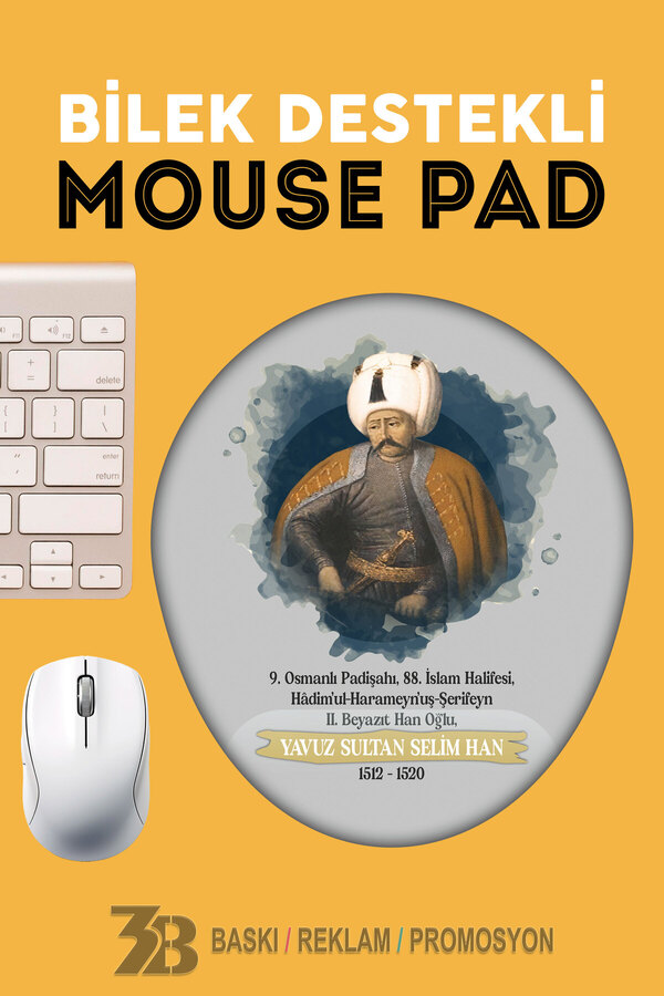 3B BASKI REKLAM PROMOSYON-Yavuz Sultan Seli̇m Han Orthopedic Supported Oval Mouse Pad-Mouse Bottom-3Bomouse22 1