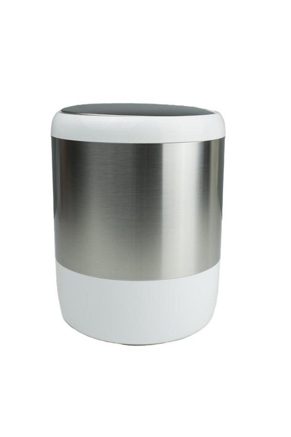 Generic-Primanova Lima Easy to Access Swing Lid Waste Bin White and Silver 6 Liter 1
