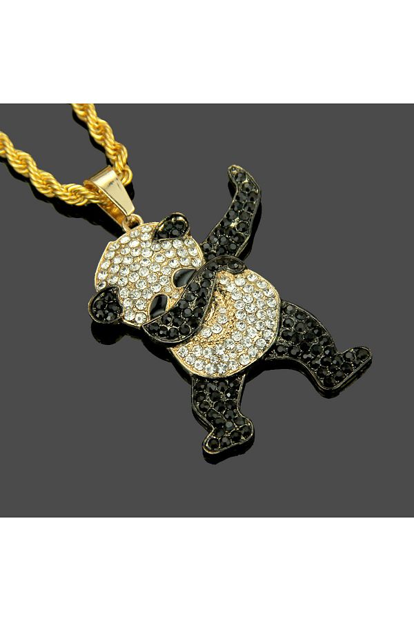 Tessero-Lantisor model Rope cu pandantiv Hip Hop Iced Out in forma de ursulet Panda, pietre zirconiu, otel i 1