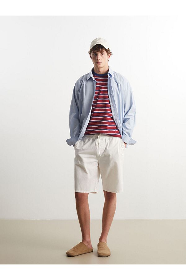 LC Waikiki-Ανδρικό σορτς XSIDE Ecru Comfortable Fit Gabardine 1