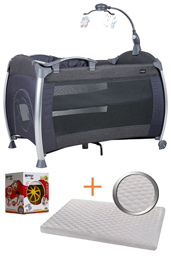 Prego 70*110 Alüminyum Kalın İskelet Dönence ve Alt Açmalı Park Yatak Oyun Parkı Beşik+ Yatak+ Oyuncak