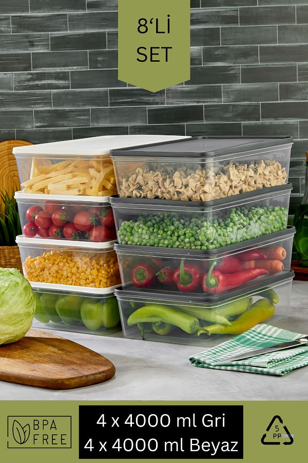Espas Home-Freshkeep Storage Container Set of 8 Suitable for Microwave and Deep Freezer - Gray / White / 8*4000 ml 1