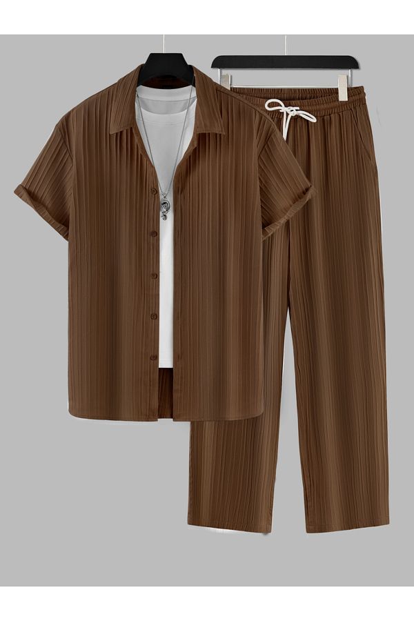 Take Two By Styli-Solid Short Sleeve Shirt and Pants Co-Ords 1