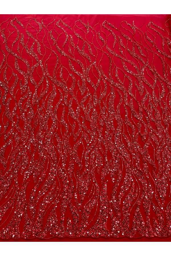 Luxuro-Red Couture Lace with Strings, Beads and Sequins 1