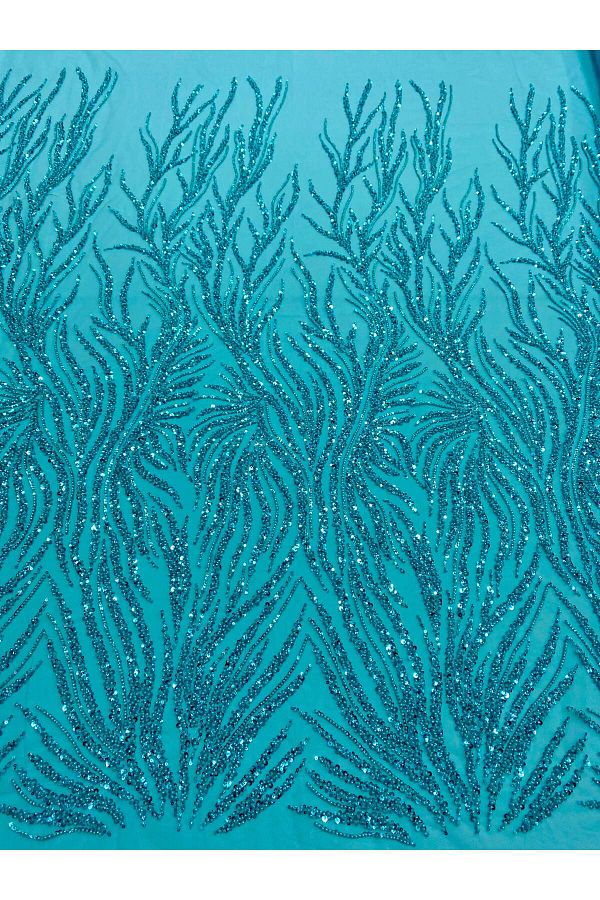Luxuro-Turquoise Couture Lace with Strings, Beads and Sequins 1
