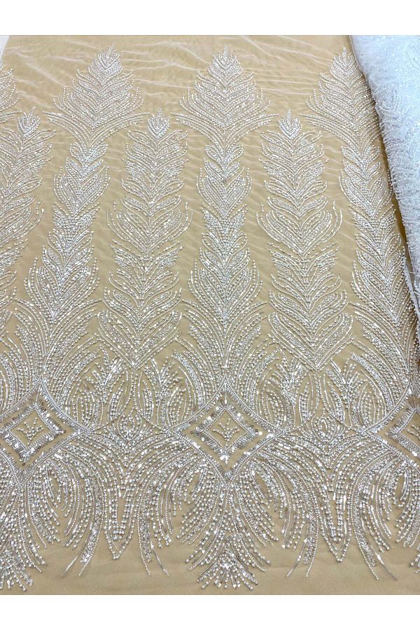 Luxuro-Couture Diamond Lace with Geometric Pattern, with Pearls, Beads and Sequins 1