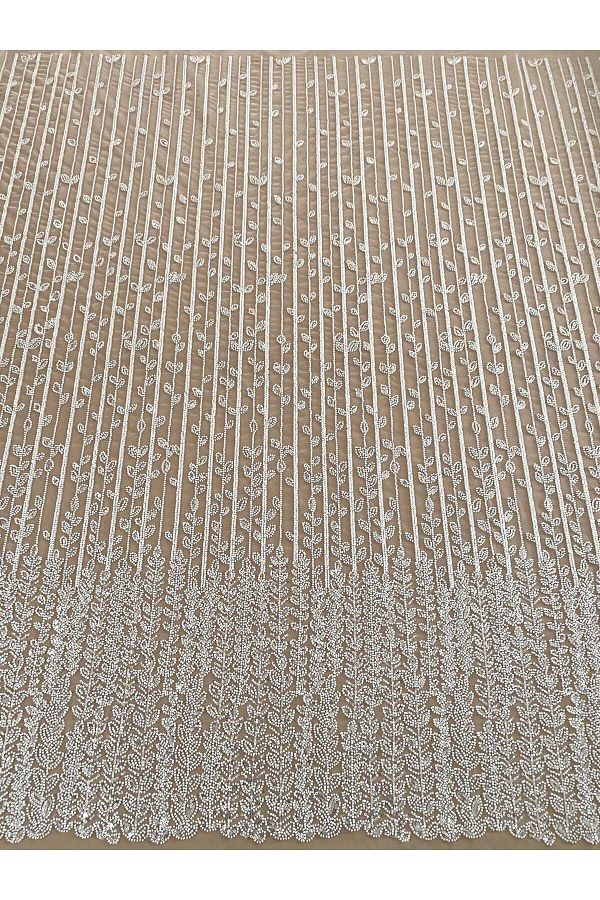 Luxuro-Ivory Couture Lace with Linear and Leaf Pattern, with Beads and Sequins 1