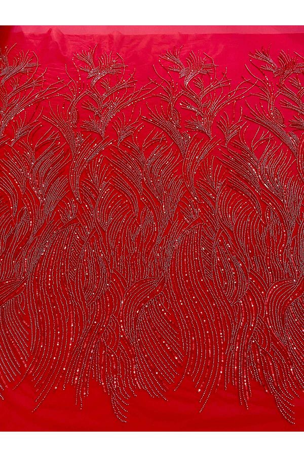 Luxuro-Red Couture Lace with Strings, Beads and Sequins 1