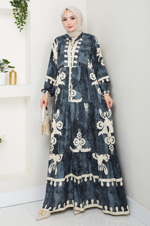 InStyle-فستان فيسكوز كاجوال بنمط بيضاوي من أنثراسايت 1