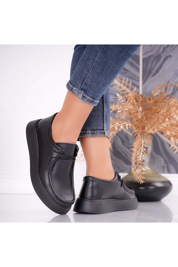 MODA STİL-Women's casual shoes Black Natural Leather Sandy, 36 1