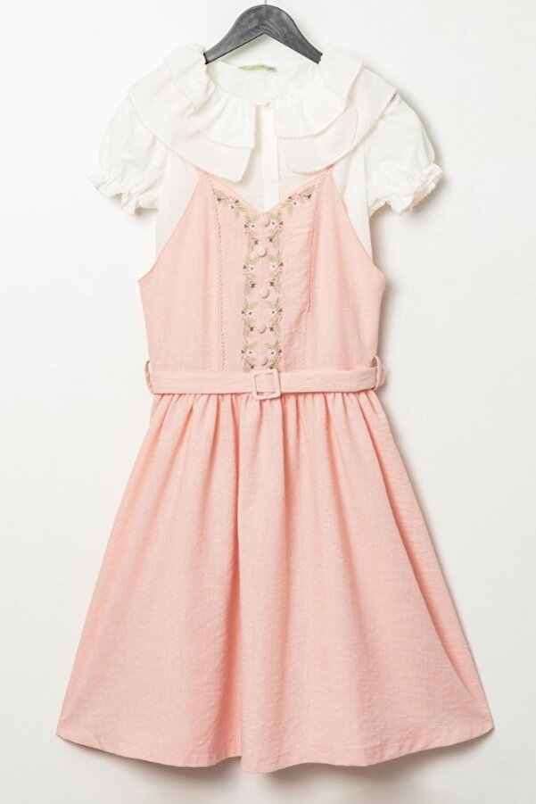 Minik Dolap Kız Çocuk Gömlekli Jile Takım - Pudra