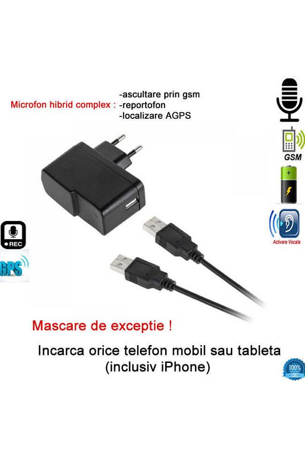 Minitechnics-Hybrid microphone hidden in the charger for spy phone with 3 functions: GSM microphone with voice activation 1
