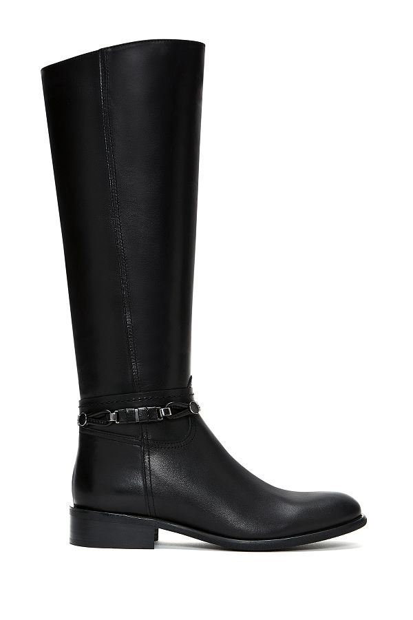 Derimod-Black Leather Women's Boots - Zippered and Accessory Detailed 24Wfd 280618 1
