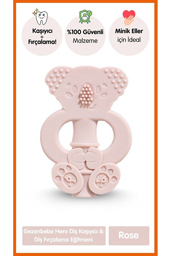 Gezenbebe Hero Bebek Diş Kaşıyıcı & Diş Fırçalama Eğitmeni Rose Pembe, Dişlik