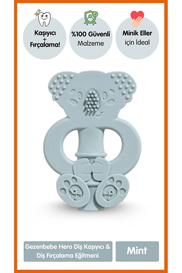 Gezenbebe Hero Bebek Diş Kaşıyıcı & Diş Fırçalama Eğitmeni Mint Yeşil - Bebek Diş Kaşıma Dişlik Yeşil