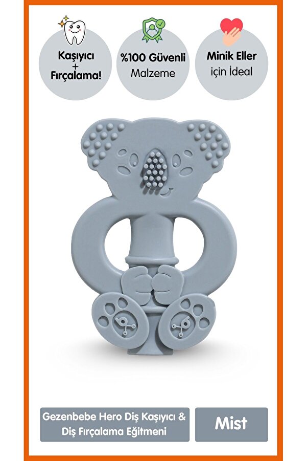 Gezenbebe Hero Bebek Diş Kaşıyıcı & Diş Fırçalama Eğitmeni Mist Gri, Dişlik
