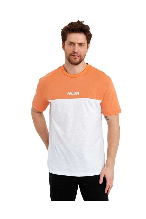 Adams-Men's Crew Neck Colorblock Regular Fit Printed T-Shirt 1