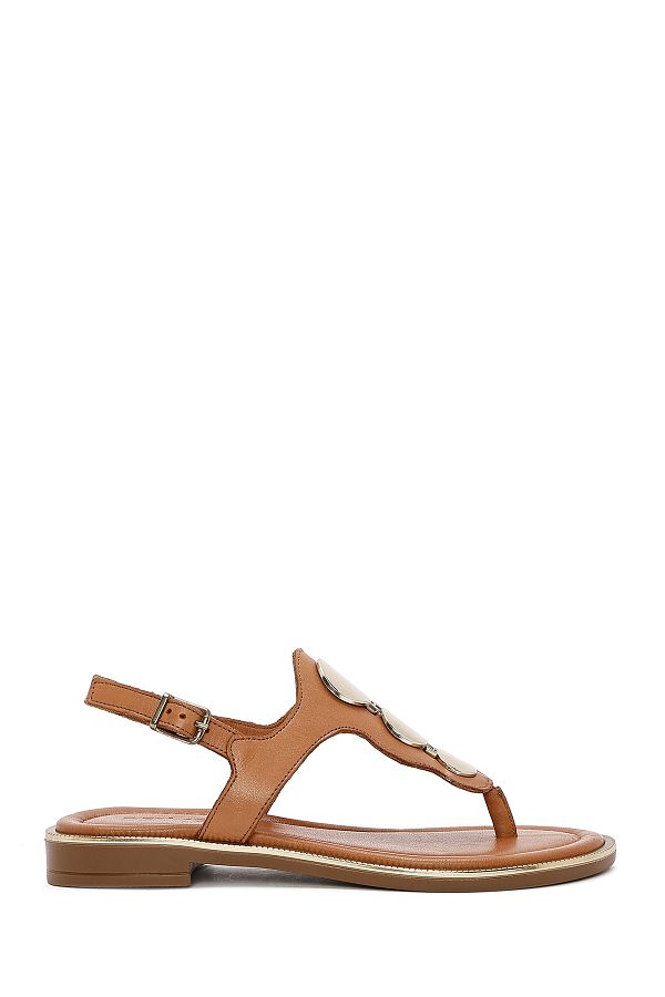 Derimod-Women's Tan Flip Flops Genuine Leather Sandals 25Sfd361918 1