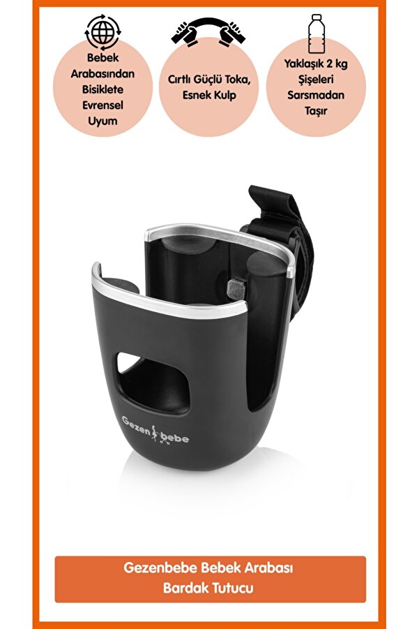 Gezenbebe Bebek Arabası & Bisiklet Bardak Biberon Şişe Tutucu – Cırtlı Toka & Esnek Kulp ile Evrensel Uyumlu