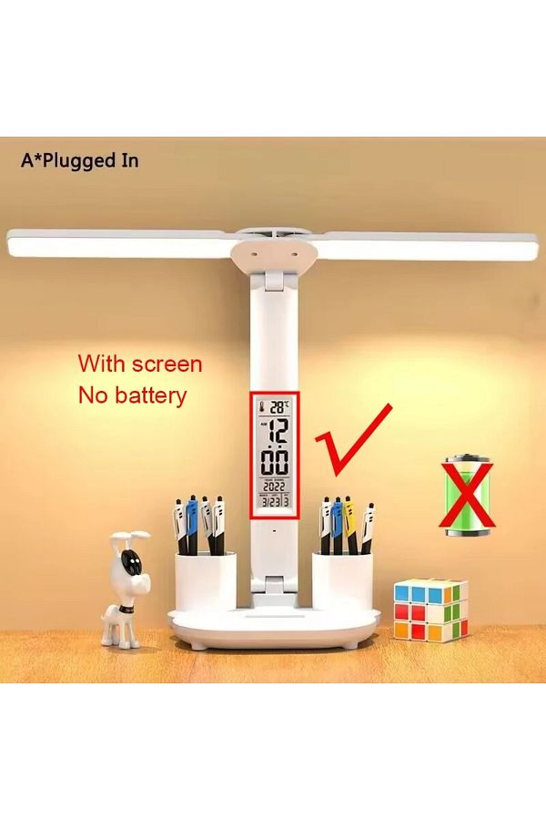 Choice-A-Plugged In LED Clock Table Lamp With fan USB Chargeable Touch Lights 2Heads 180 Rotate Foldable Ey 1
