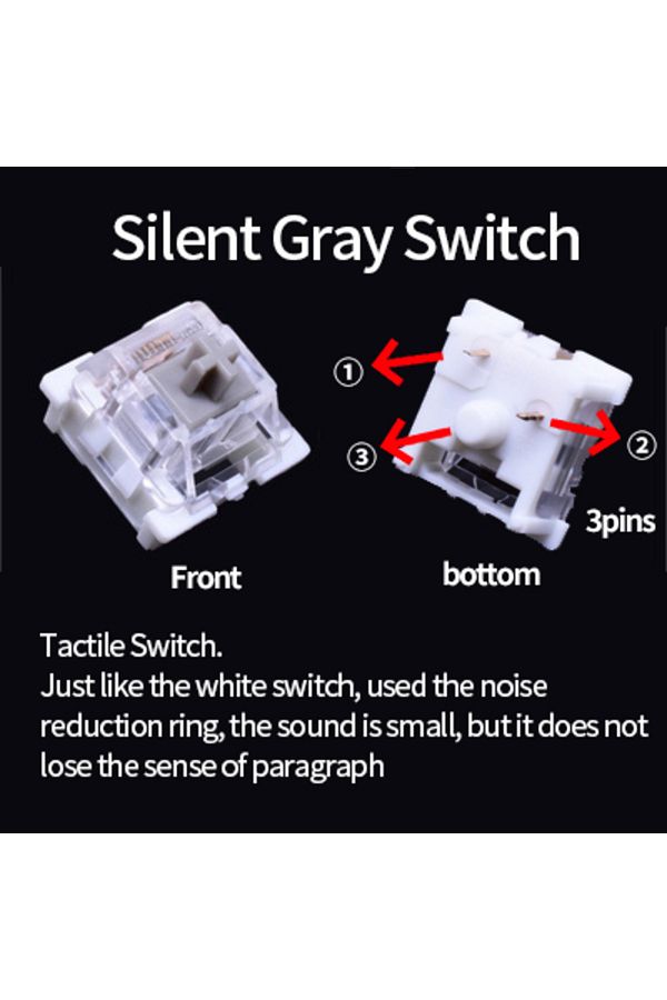 GGBEE-10pcs Silent Gray Outemu Switch for Keyboard 3Pin Dustproof Linear Tactile Clicky Silent Switches fo 1