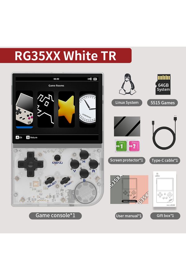 Choice-64G RG35XX New WhiteT ANBERNIC RG35XX Plus/RG35XX Retro Handheld Game Console 3.5″ IPS Screen Linux 1