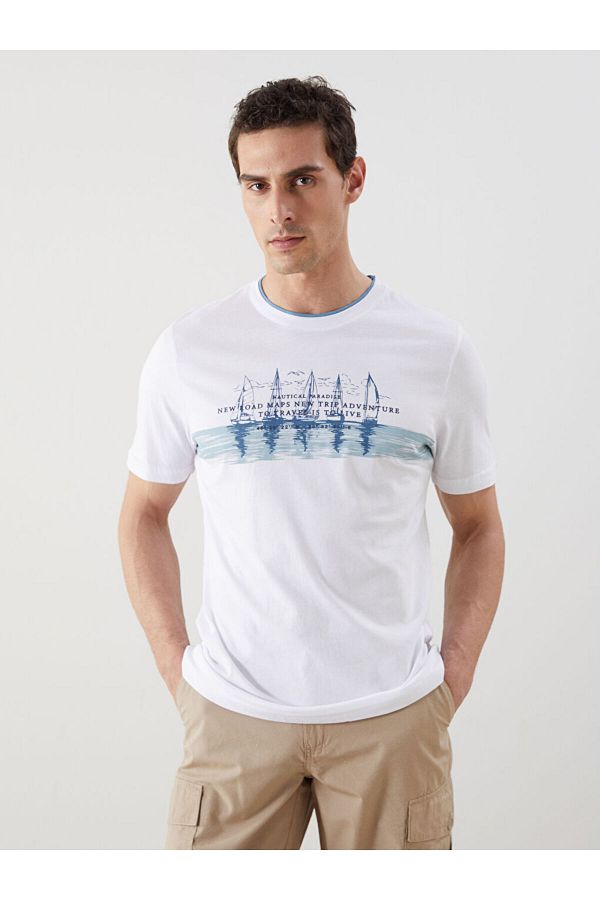 LC Waikiki-Tricou pentru bărbați din bumbac pieptănat cu mânecă scurtă cu decolteu 1