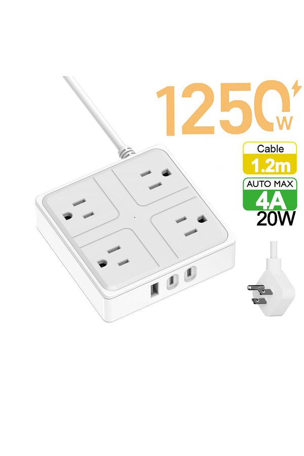 Choice-US Plug WHITE US Plug Power Strip AC Outlets Multitap Electrical Socket Extension Cord With USB C Po 1