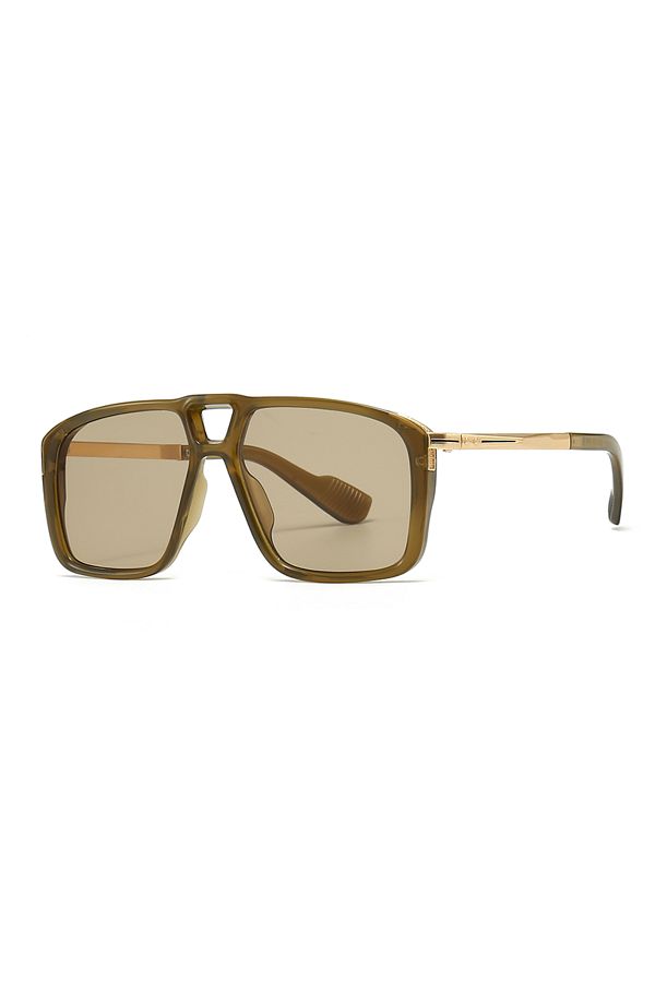 Choice-army green 2024 New European and American Men's Aviator Glasses Retro Double Sorghum Square Frame Su 1