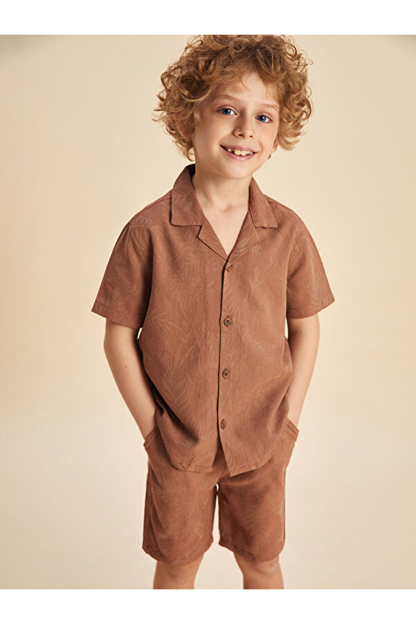 LC Waikiki Kahverengi Resort Yaka Erkek Çocuk Pamuk Karışımlı Gömlek