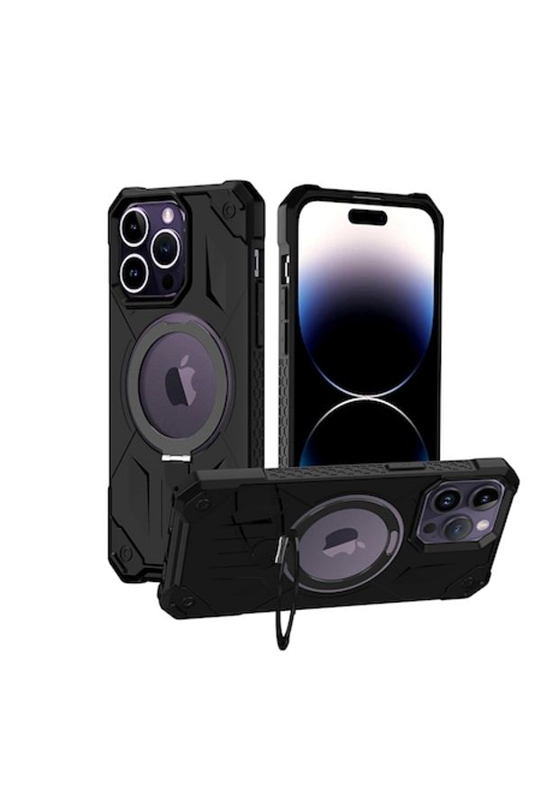 Gtech-Ring Stand Case G-Tech, Compatible with Apple iPhone 14 Pro, Shockproof Defender, Magsafe,Negru 1