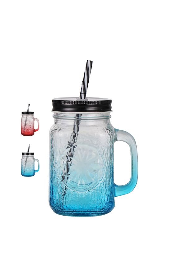 Limitless-Mason Jar Mugs with Handle, Lid & Straw – 500ml Glass Drinking Jars for Juice, Smoothies, 1