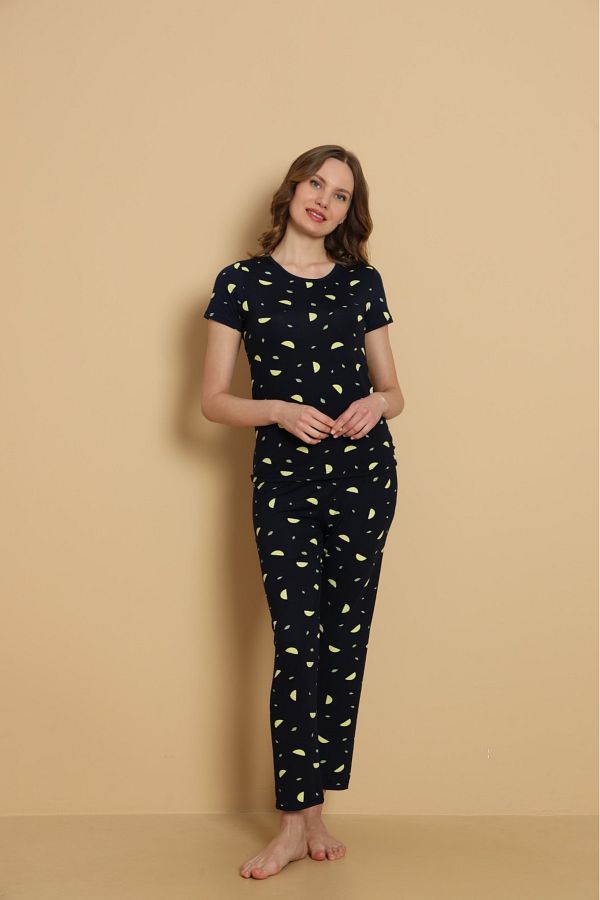 PİJART-Lemon Pattern Milan Fabric Pajama Set with Soft Texture 1