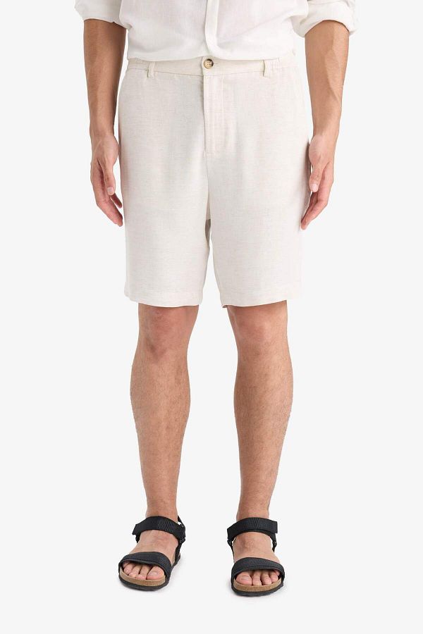 DeFacto-Reguläre Passform, gerader Bein-Bermudashorts aus Leinenmischung D4277AX25SM 1
