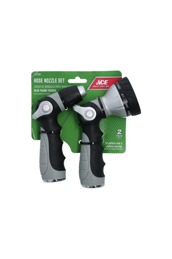 Generic-ACE 2-Piece Zinc and TPR Hose Nozzle Set with Rear Thumb Trigger Black and Grey 1