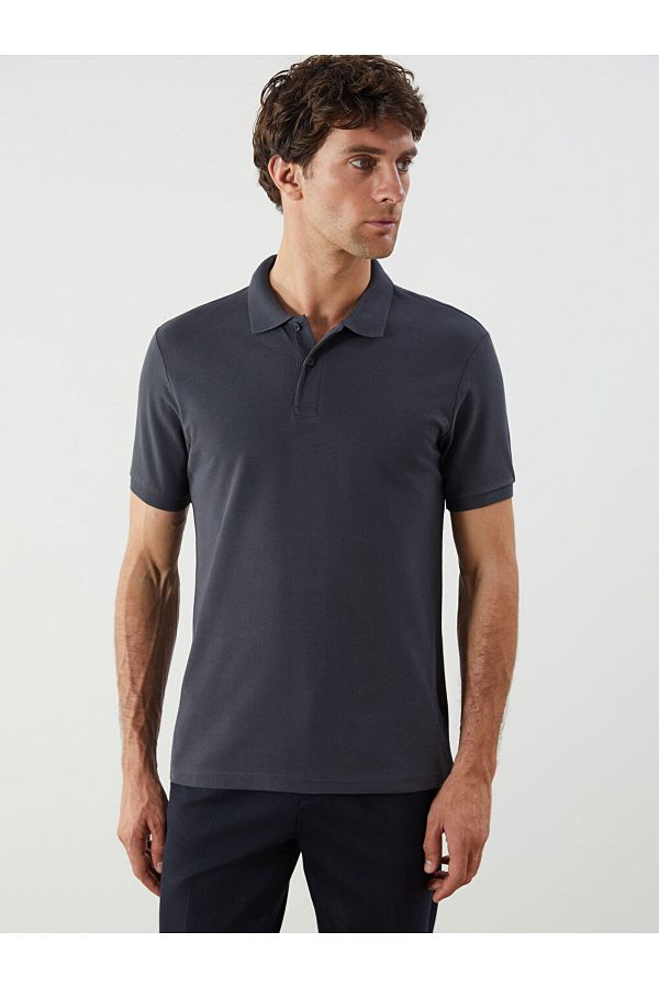 LC Waikiki-Anthracite Polo Neck Short Sleeve Pique Men's T-Shirt 1