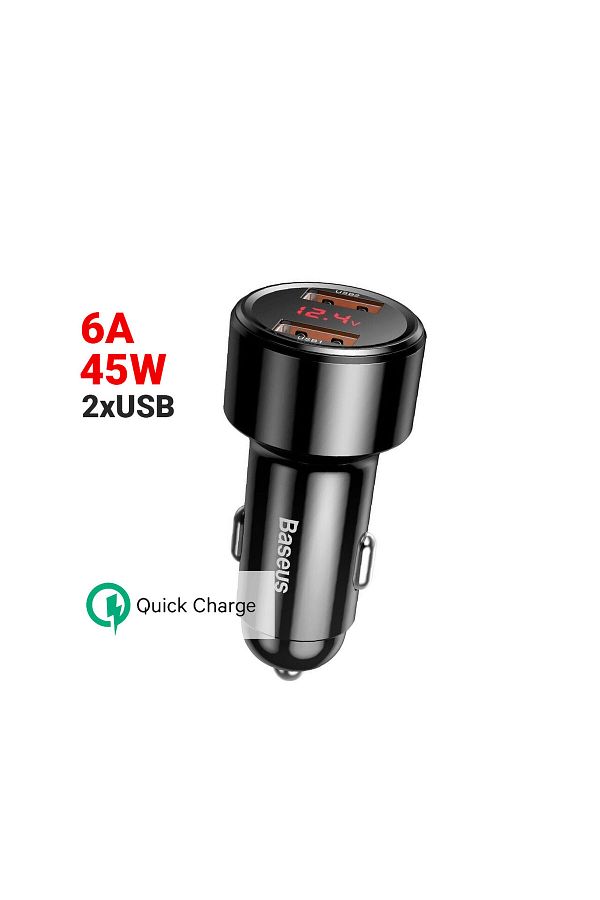 Baseus-Incarcator Auto Dual Magic Series Quick Charger Black (DIGITAL DISPLAY, OUTPUT 6A, 45W) 1